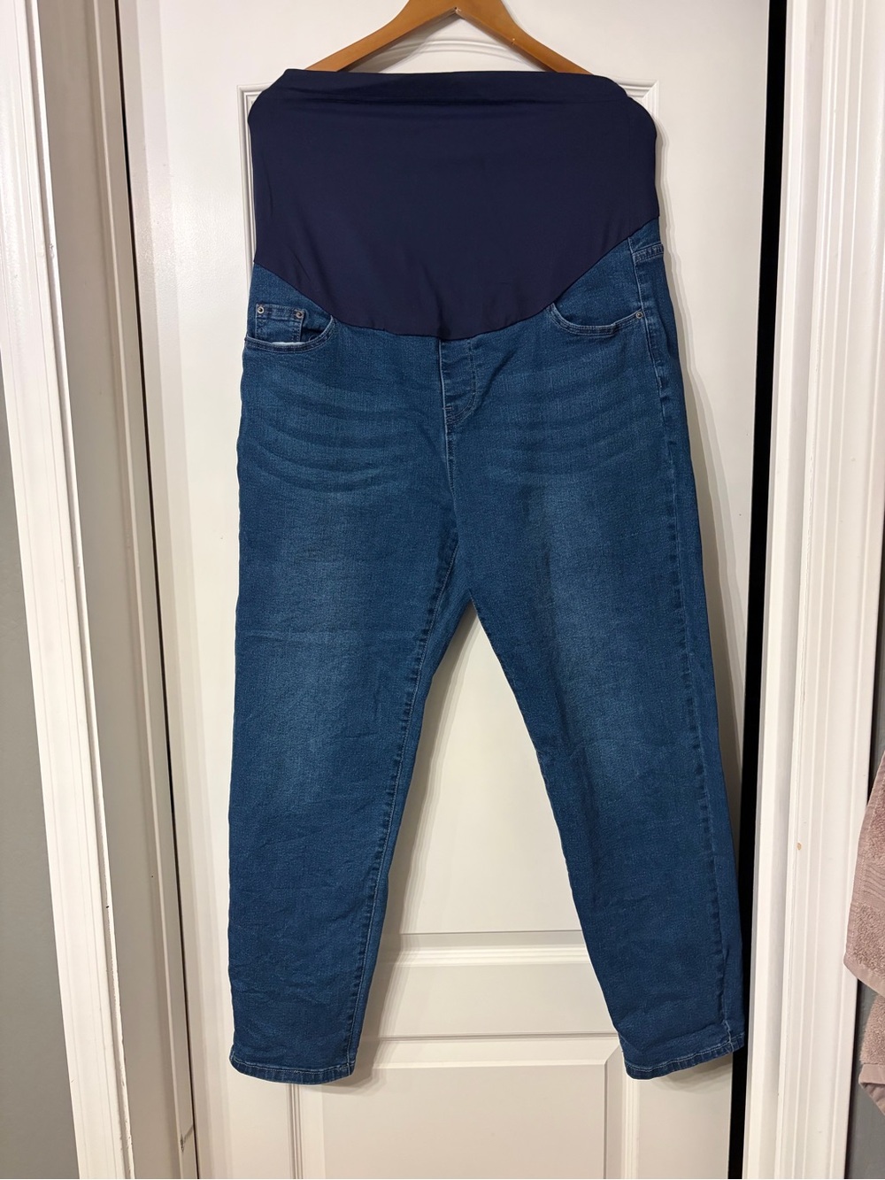 Maternity Straight Leg Jeans with Navy Overband